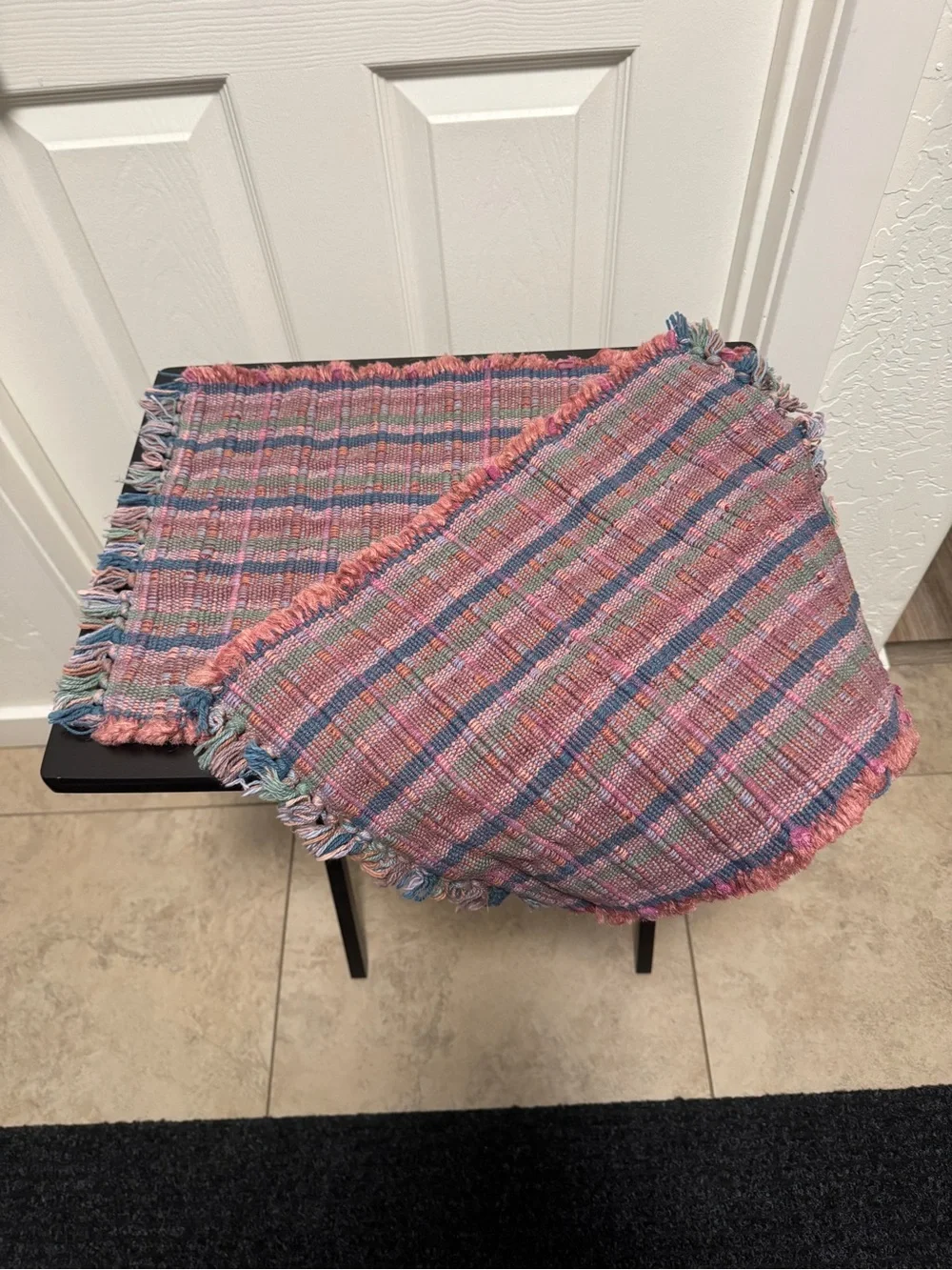 Handwoven Pink and Multi-Color Fringe Table Placemats